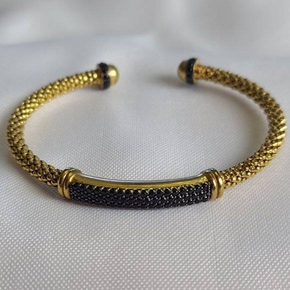 Bronzo Italia® Gold-Tone Cuff Bracelet with Black Spinel Accents – 7.25” - Picture 4 of 8